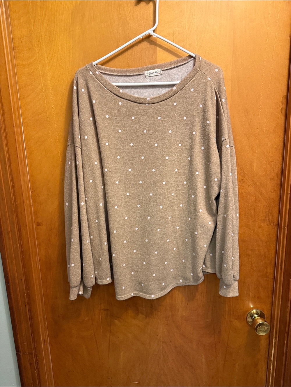 Beeson River Taupe Polka Dot Knit Top